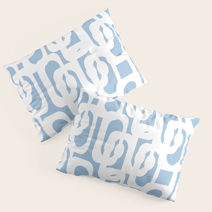 Mid Century Modern Baby Blue and White Abstract Loops Pattern Pillow Sham Gallery Image 3