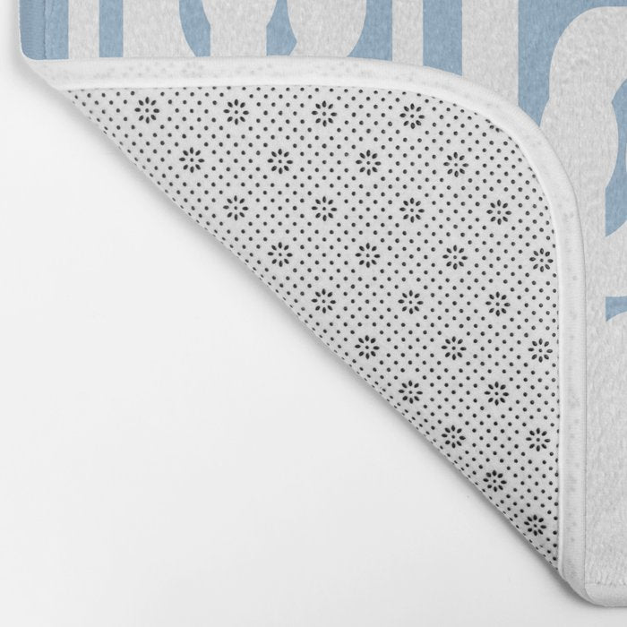 Mid Century Modern Baby Blue and White Abstract Loops Pattern Bath Mat Gallery Image 2