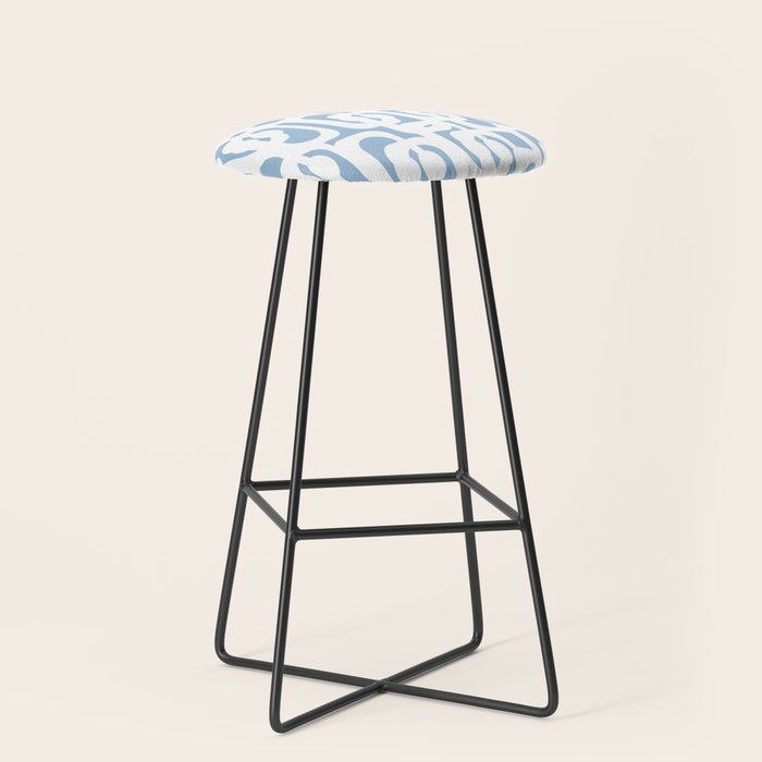Mid Century Modern Baby Blue and White Abstract Loops Pattern Stool Gallery Image 1