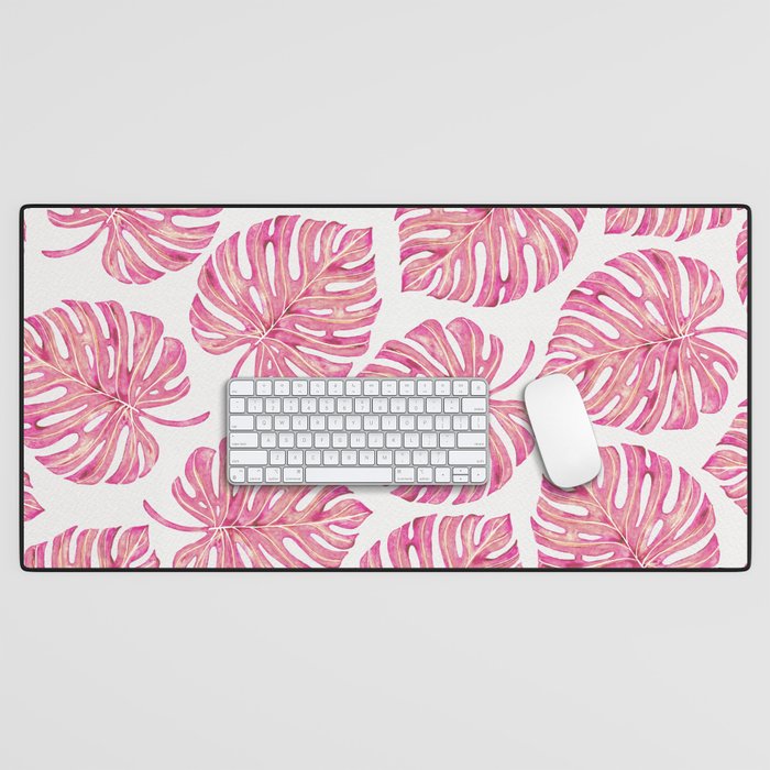 Watercolor Palm Leaves - Bright Pink Desk Mat Gallery Image 1