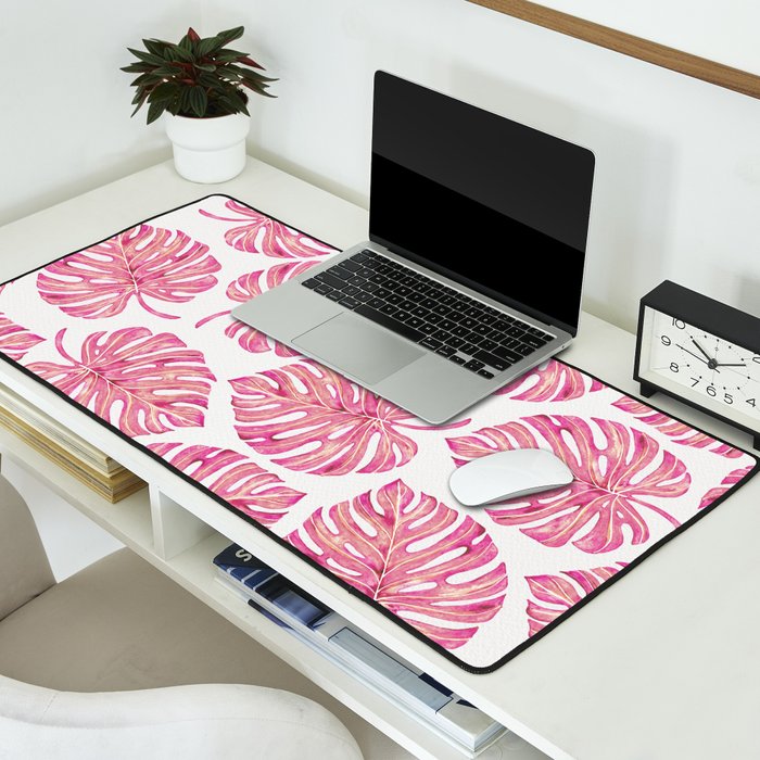 Watercolor Palm Leaves - Bright Pink Desk Mat Gallery Image 2