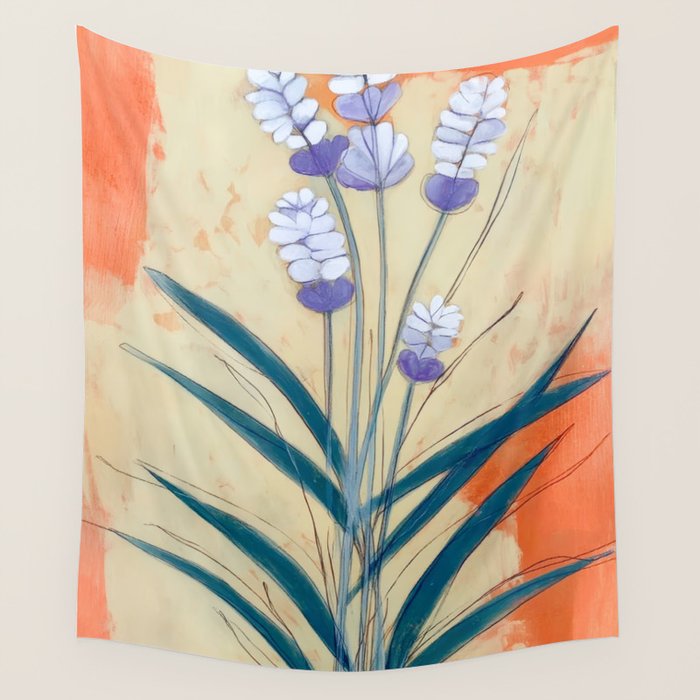 Minimal Lavender Floral Art Wall Tapestry Gallery Image 1