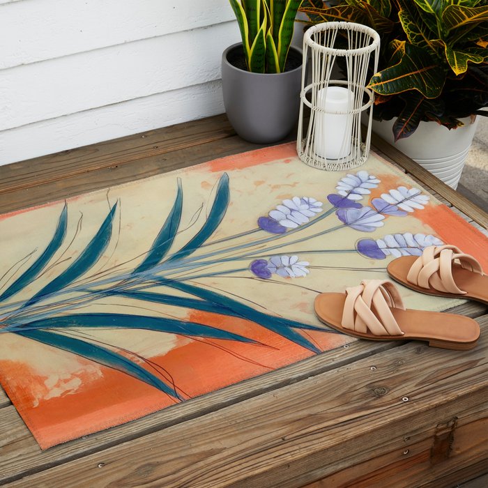 Minimal Lavender Floral Art Outdoor Rug Gallery Image 2