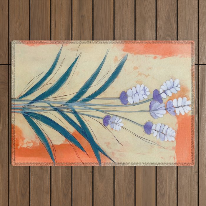 Minimal Lavender Floral Art Outdoor Rug Gallery Image 1