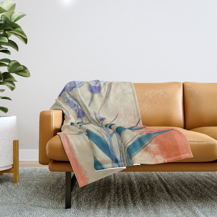 Minimal Lavender Floral Art Throw Blanket Gallery Image 1