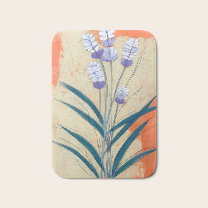 Minimal Lavender Floral Art Bath Mat Gallery Image 1