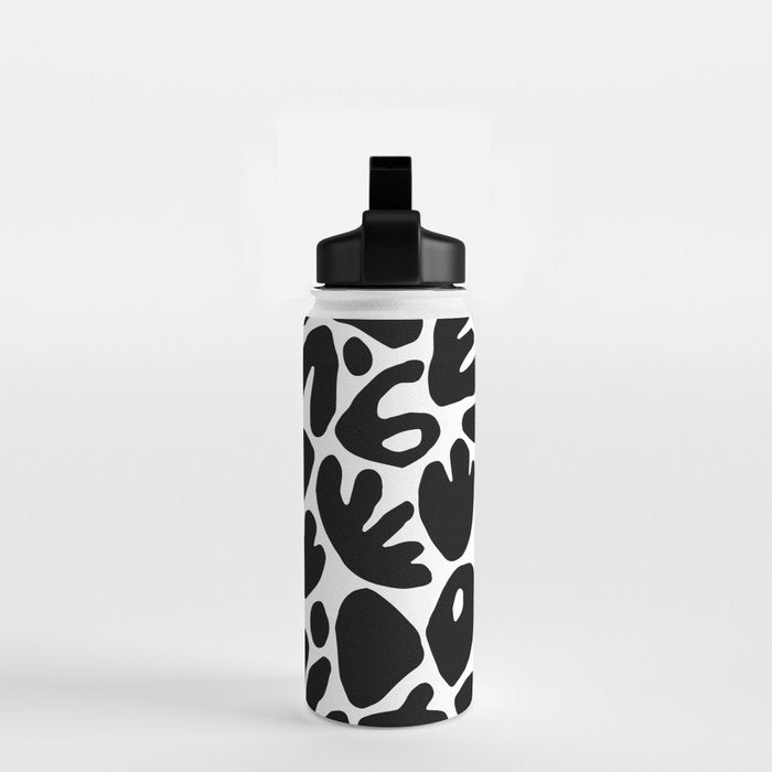 Abstract black and white organic nature art pattern Water Bottle Gallery Image 2