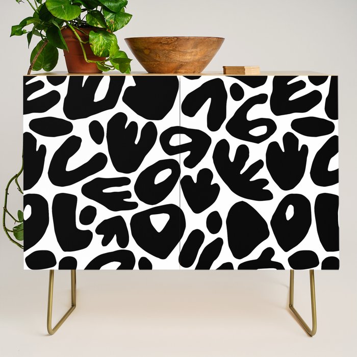 Abstract black and white organic nature art pattern Credenza Gallery Image 1