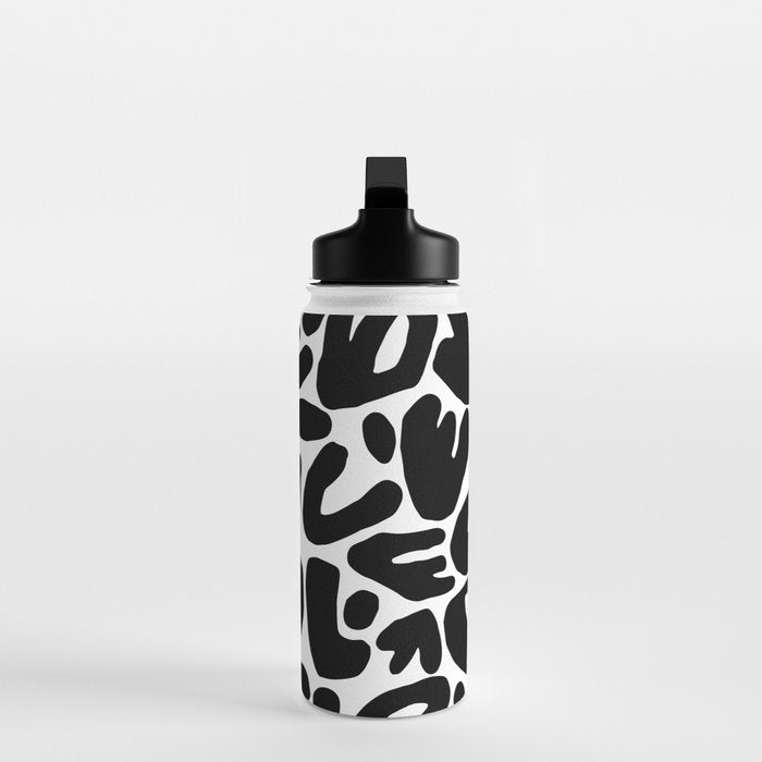 Abstract black and white organic nature art pattern Water Bottle Gallery Image 3
