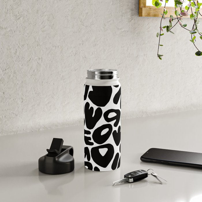 Abstract black and white organic nature art pattern Water Bottle Gallery Image 4