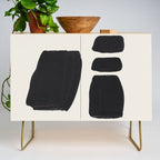 Mid Century Modern Minimalist Abstract Art Brush Strokes Black & White Ink Art Square Shapes Credenza Gallery Image 1