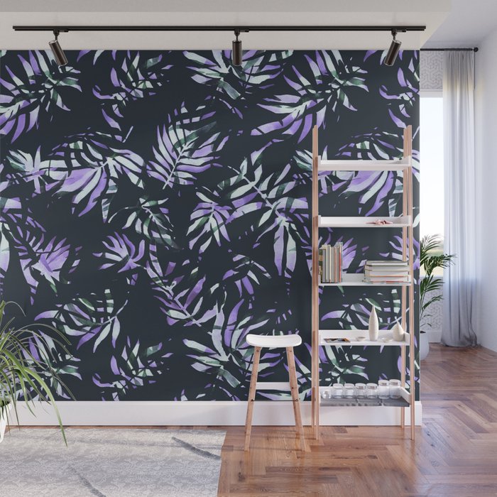 Dark abstract tropical leaves D1 Wall Mural Gallery Image 1