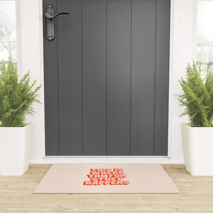 This is Where the Fun Stuff Happens typography print in peach and red Welcome Mat Gallery Image 3