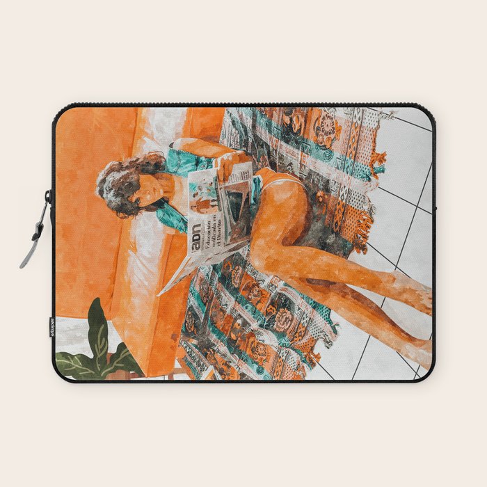 The Gossip Column | Modern Bohemian Woman Hippie Décor | Staycation Fashion Painting  Laptop Sleeve Gallery Image 1