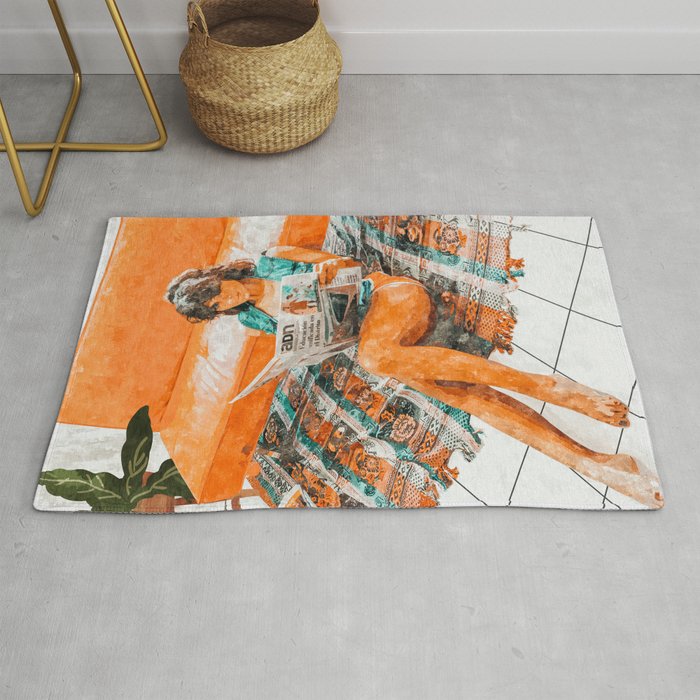 The Gossip Column | Modern Bohemian Woman Hippie Décor | Staycation Fashion Painting  Rug Gallery Image 1