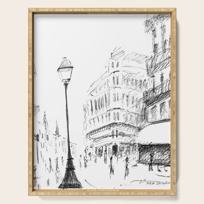 Sketch of a Street in Paris Serving Tray Gallery Image 1
