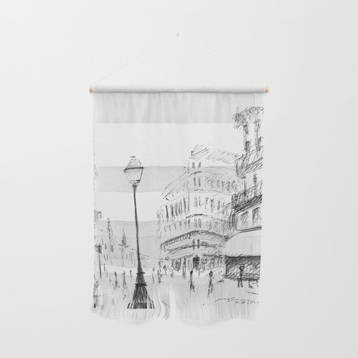Sketch of a Street in Paris Wall Hanging Gallery Image 1