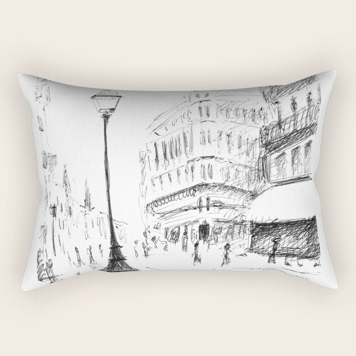 Sketch of a Street in Paris Rectangular Pillow Gallery Image 2
