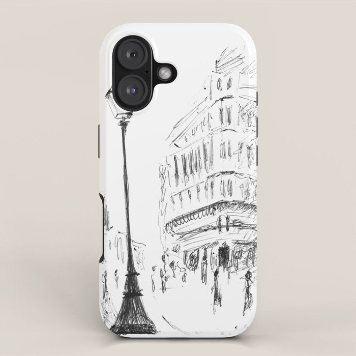 Sketch of a Street in Paris iPhone Case Gallery Image 1