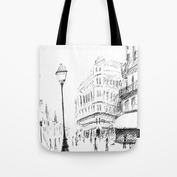 Sketch of a Street in Paris Tote Bag Gallery Image 1