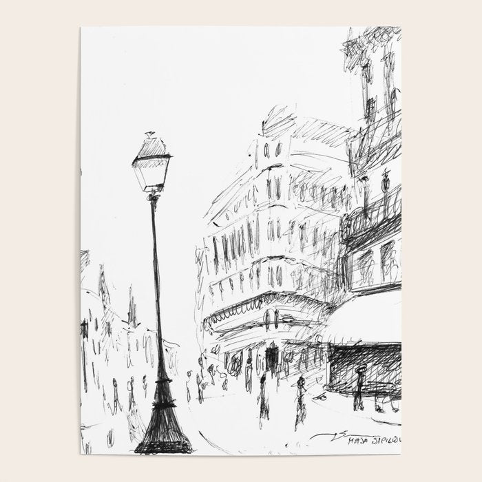 Sketch of a Street in Paris Poster Gallery Image 1