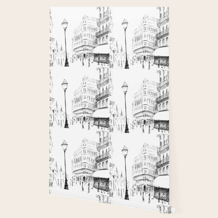 Sketch of a Street in Paris Wallpaper Gallery Image 2