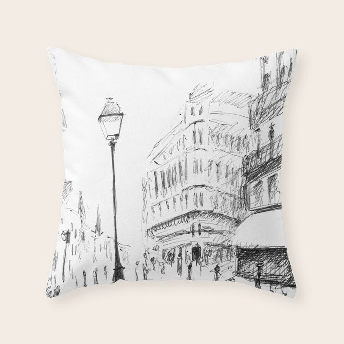 Sketch of a Street in Paris Throw Pillow Gallery Image 6