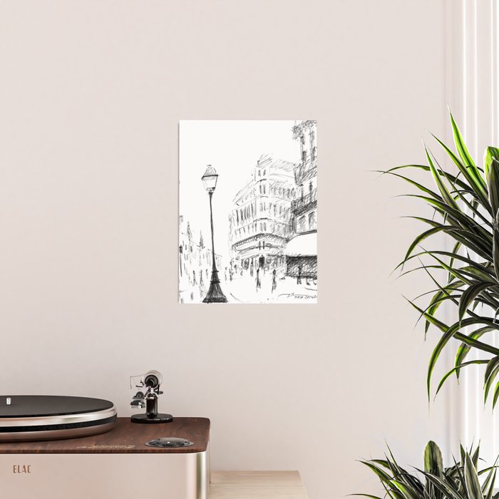 Sketch of a Street in Paris Poster Gallery Image 2