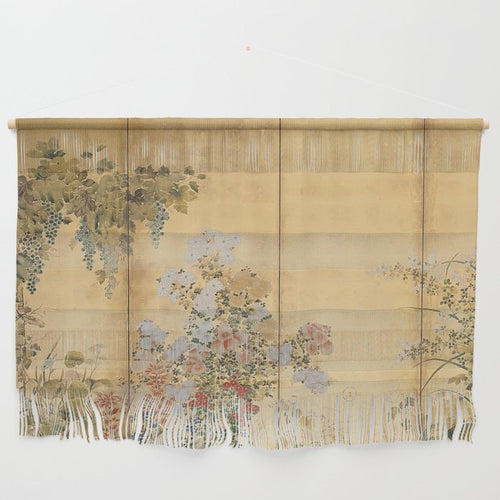 Japanese Edo Period Six-Panel Gold Leaf Screen - Spring And Autumn Flowers Wall Hanging Gallery Image 1