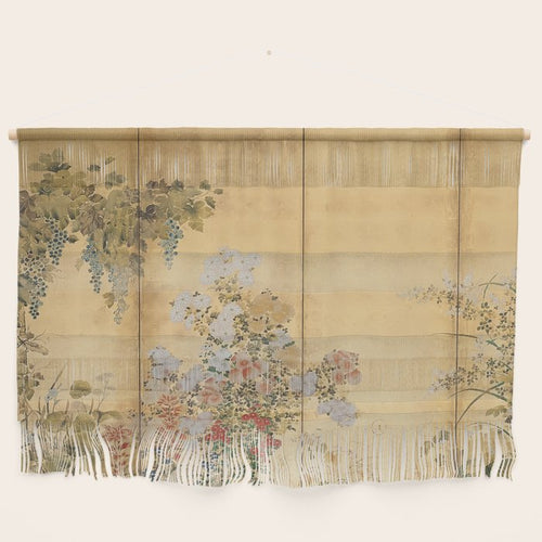 Japanese Edo Period Six-Panel Gold Leaf Screen - Spring and Autumn Flowers Wall Hanging Gallery Image 2