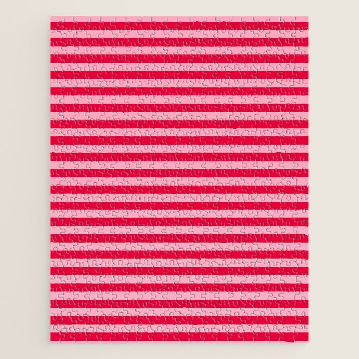Retro, Beach, Colorful Stripes, Pink and Red Jigsaw Puzzle Gallery Image 1
