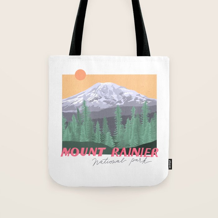 Mount Rainier National Park, Vintage Style Tote Bag Gallery Image 1