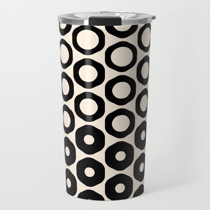 Vrittam Modern Minimalist Geometric Pattern in Black and Almond Cream Travel Mug Gallery Image 1