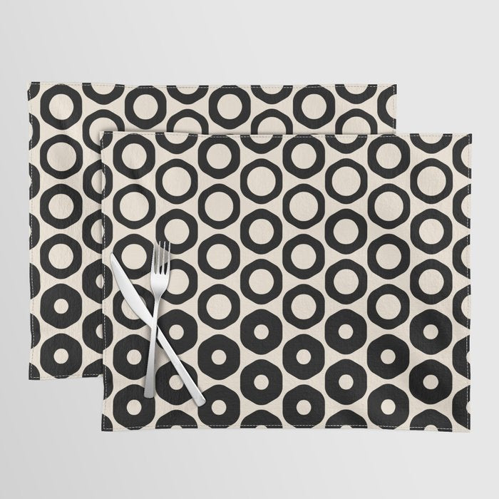 Vrittam Modern Minimalist Geometric Pattern in Black and Almond Cream Placemat Gallery Image 1