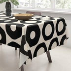 Vrittam Modern Minimalist Geometric Pattern in Black and Almond Cream Tablecloth Gallery Image 3