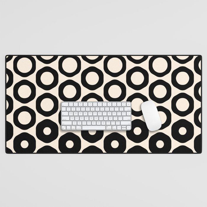 Vrittam Modern Minimalist Geometric Pattern in Black and Almond Cream Desk Mat Gallery Image 1
