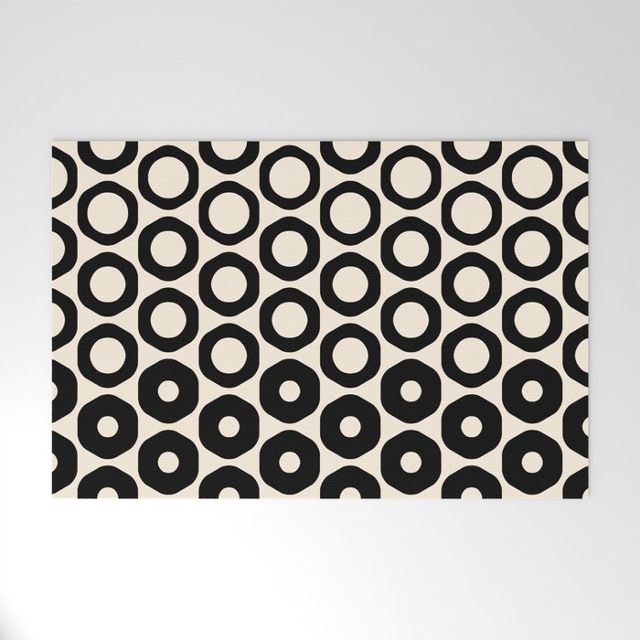 Vrittam Modern Minimalist Geometric Pattern in Black and Almond Cream Welcome Mat Gallery Image 1