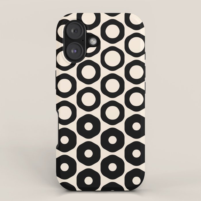 Vrittam Modern Minimalist Geometric Pattern in Black and Almond Cream iPhone Case Gallery Image 1