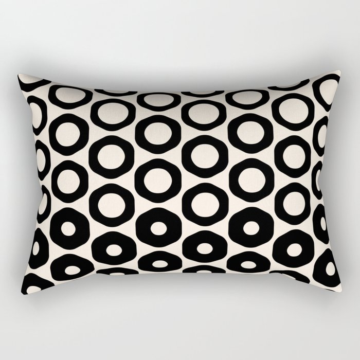 Vrittam Modern Minimalist Geometric Pattern in Black and Almond Cream Rectangular Pillow Gallery Image 1