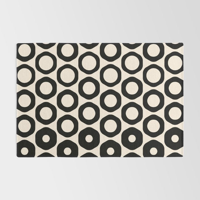 Vrittam Modern Minimalist Geometric Pattern in Black and Almond Cream Rug Gallery Image 2