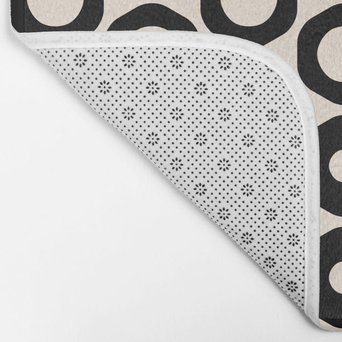 Vrittam Modern Minimalist Geometric Pattern in Black and Almond Cream Bath Mat Gallery Image 2