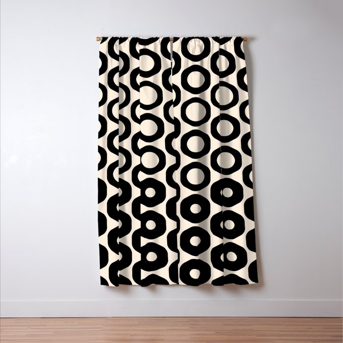 Vrittam Modern Minimalist Geometric Pattern in Black and Almond Cream Window Curtain Gallery Image 3