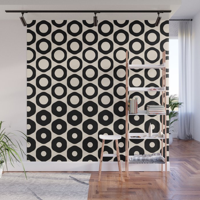 Vrittam Modern Minimalist Geometric Pattern in Black and Almond Cream Wall Mural Gallery Image 1
