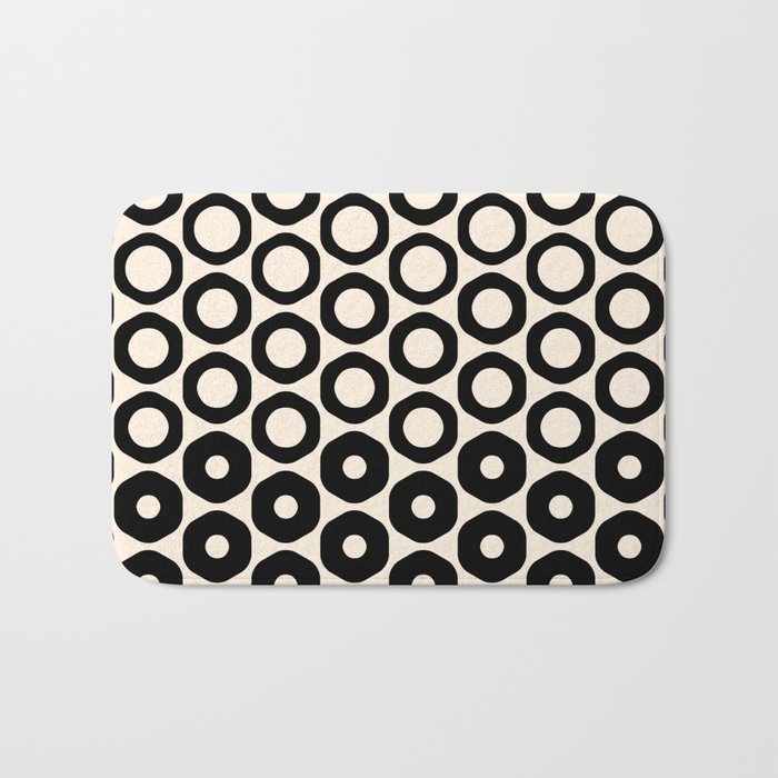 Vrittam Modern Minimalist Geometric Pattern in Black and Almond Cream Bath Mat Gallery Image 1