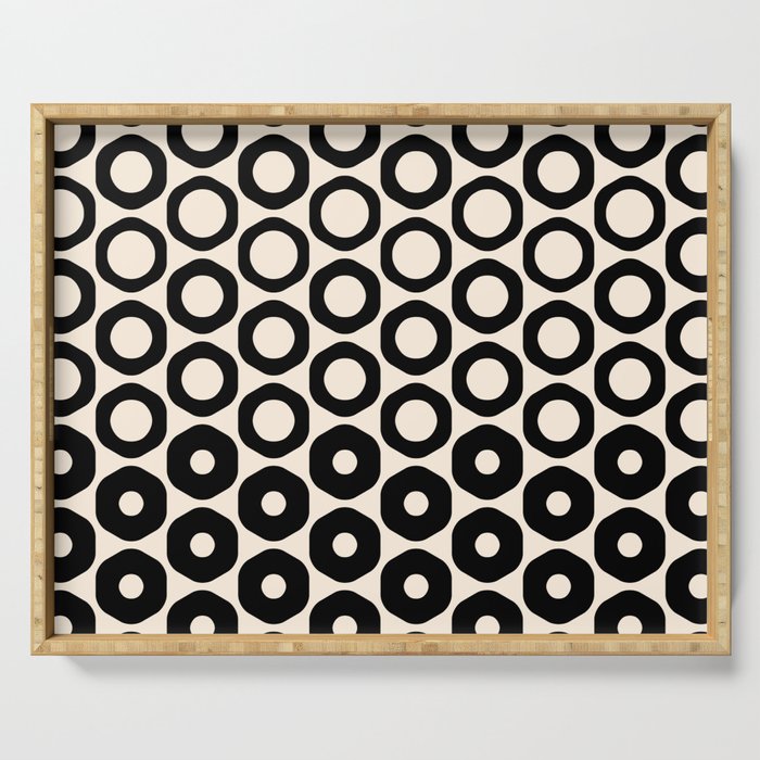 Vrittam Modern Minimalist Geometric Pattern in Black and Almond Cream Serving Tray Gallery Image 1
