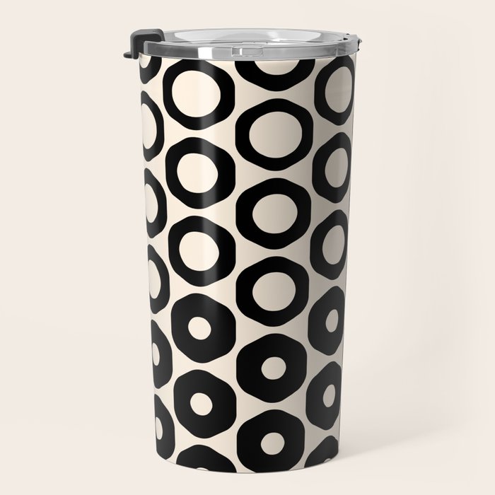 Vrittam Modern Minimalist Geometric Pattern in Black and Almond Cream Travel Mug Gallery Image 3