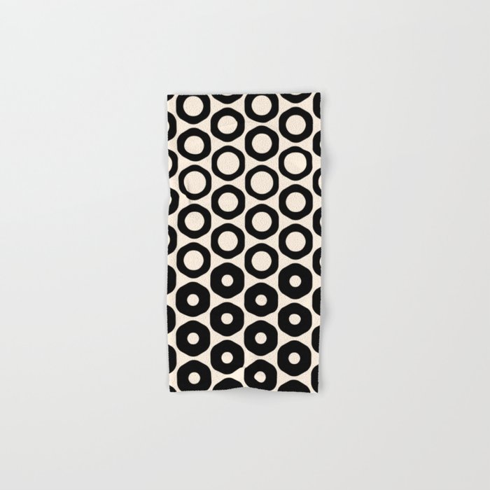 Vrittam Modern Minimalist Geometric Pattern in Black and Almond Cream Bath Towel Gallery Image 1