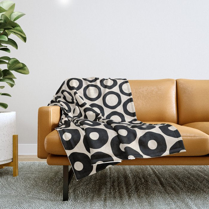 Vrittam Modern Minimalist Geometric Pattern in Black and Almond Cream Throw Blanket Gallery Image 1