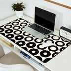 Vrittam Modern Minimalist Geometric Pattern in Black and Almond Cream Desk Mat Gallery Image 2