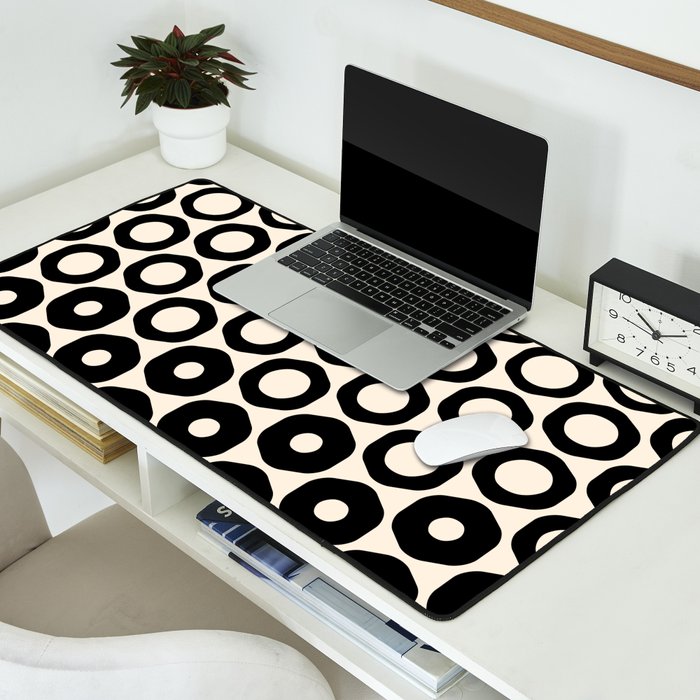 Vrittam Modern Minimalist Geometric Pattern in Black and Almond Cream Desk Mat Gallery Image 2